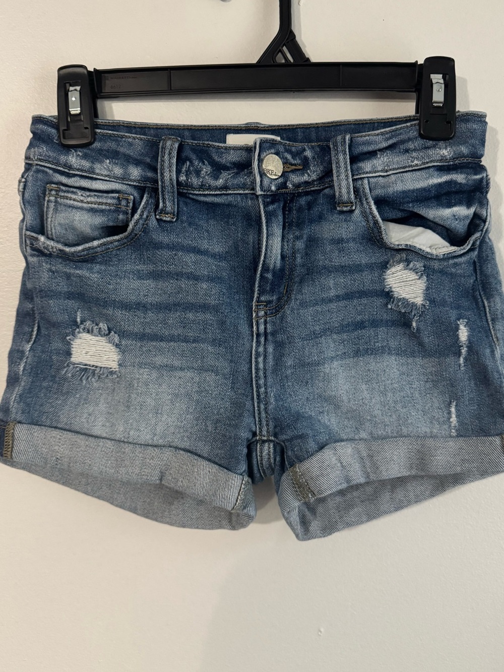BKE Girls Light Blue Distressed Denim Rolled Cuff Shorts